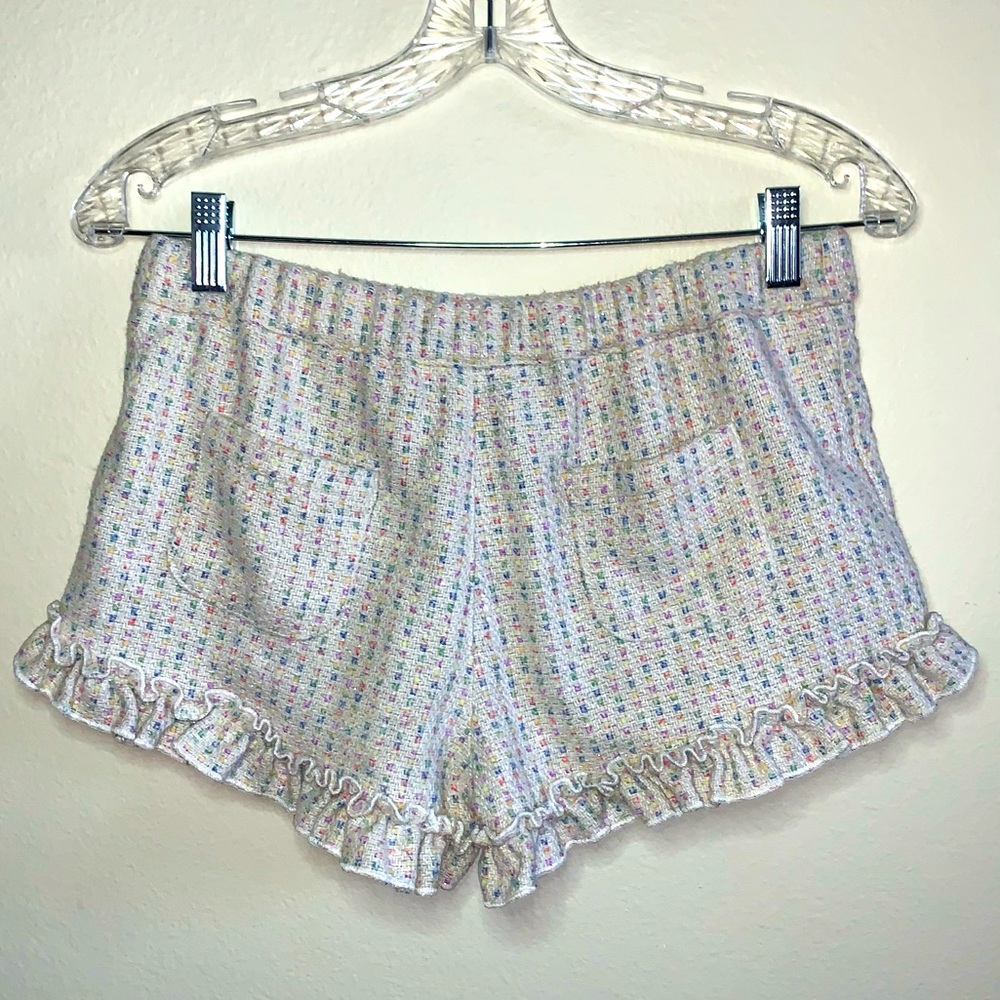 Beaute Danser Rainbow Pastel Tweed Shorts w/ Pockets & Ruffle Trim - Sz. S